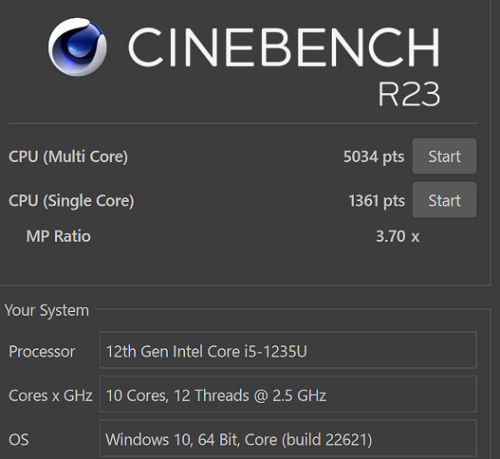 Lavie N13 2023年モデル Cinebench R23計測結果