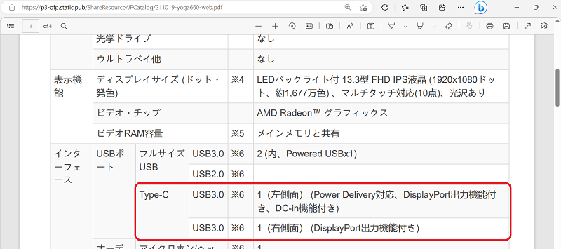 パソコンのＵＳＢが映像出力機能付きか調べる