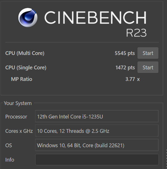 Lavie Nextreme 2023年モデル Cinebench R23 計測結果