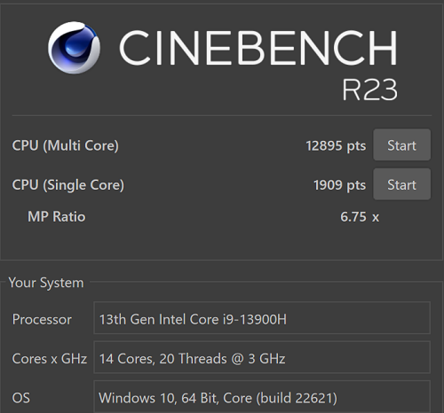 ASUS Vivobook S 15 OLED BAPE Edition Cinebench R23計測結果
