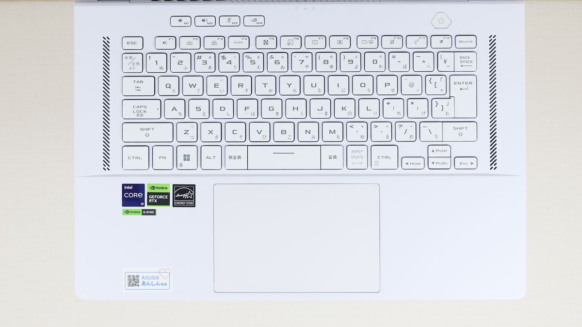 ROG Zephyrus G16 GU603VIのキーボード
