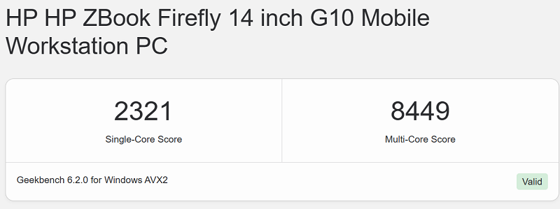 HP ZBook Firefly 14inch G10 Geekbench 6計測結果